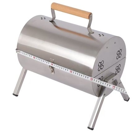 Grătar de camping cu horn de fum, portabil, grill cu două fețe, din oțel inoxidabil, pliabil