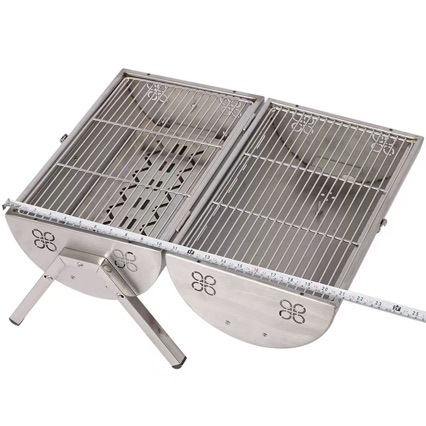 Grătar de camping cu horn de fum, portabil, grill cu două fețe, din oțel inoxidabil, pliabil