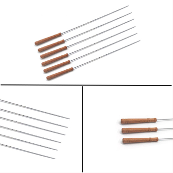 Frigărui metalice pentru grătar, cu mâner din lemn pentru miel