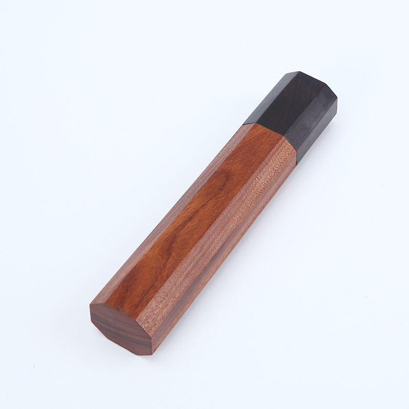 Mâner din lemn FSC pentru furculița de grătar, formă octagonală din lemn Ebony-Red, mâner cu gaură