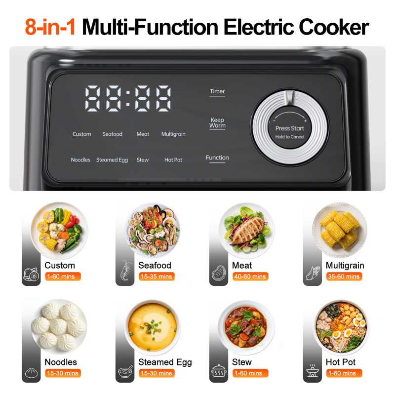 Aburitor electric din oțel inoxidabil, standard american, capacitate mare, trei niveluri de aburire și gătire, multifuncțional
