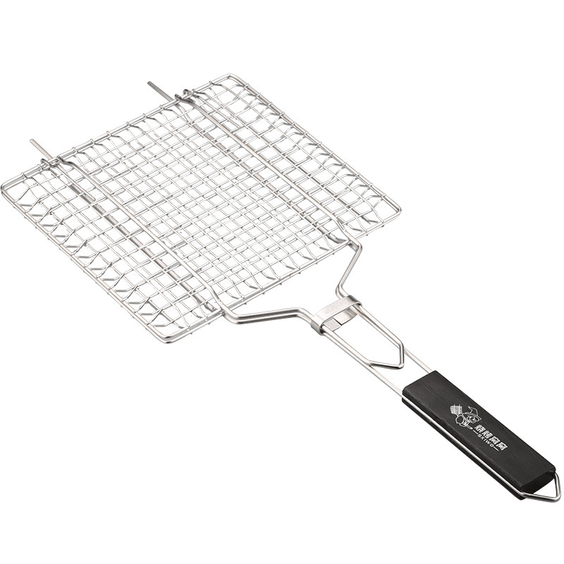 Grilă pliabilă din oțel inoxidabil cu clemă pentru pește, carne și legume — portabilă pentru exterior