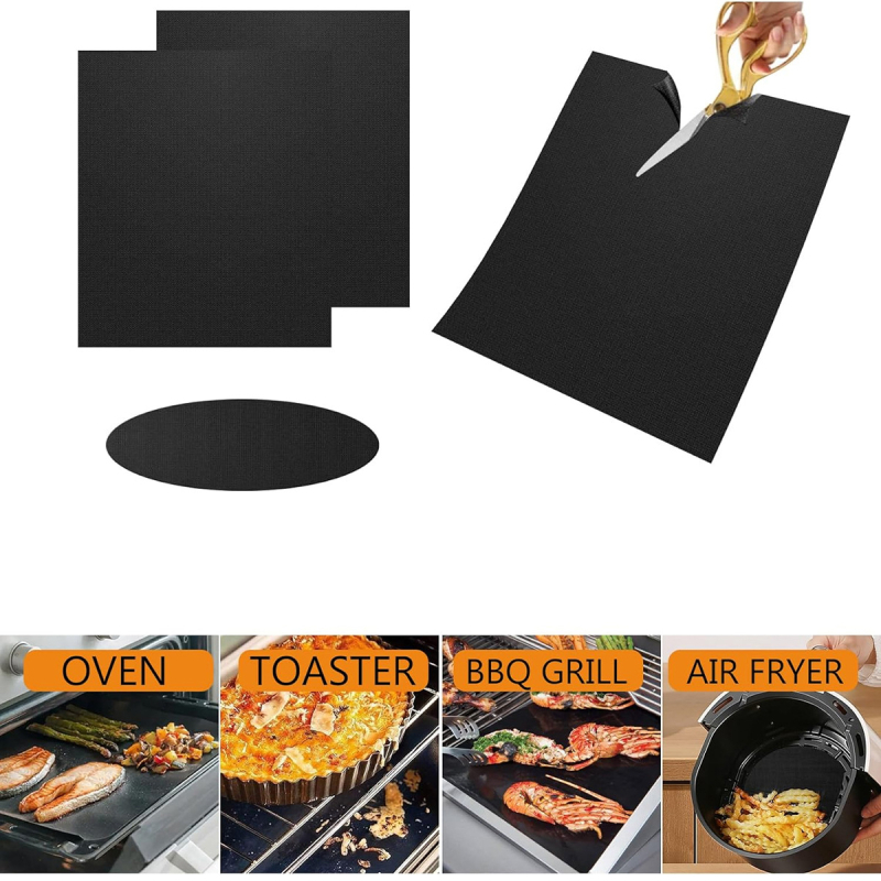 Covoraș antiaderent pentru grătar din teflon, 0.2 mm grosime, rezistent la temperaturi înalte, dreptunghi 40×33 cm, pentru camping și uz casnic.