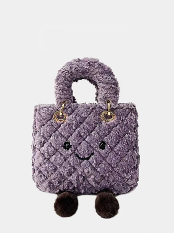 Slatka ekološki prihvatljiva pliš torba s rombo prešivanjem i velikim očima, crossbody stil Princess Diana