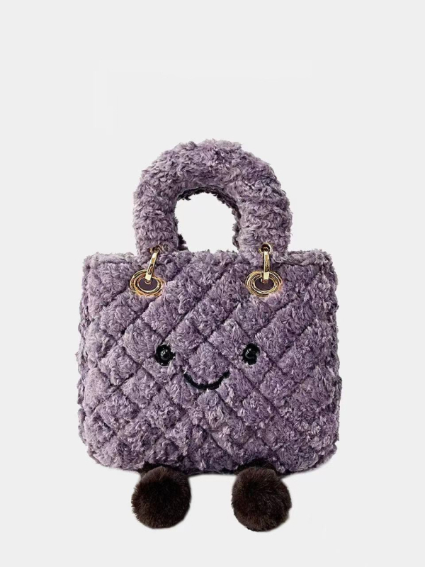 Slatka ekološki prihvatljiva pliš torba s rombo prešivanjem i velikim očima, crossbody stil Princess Diana