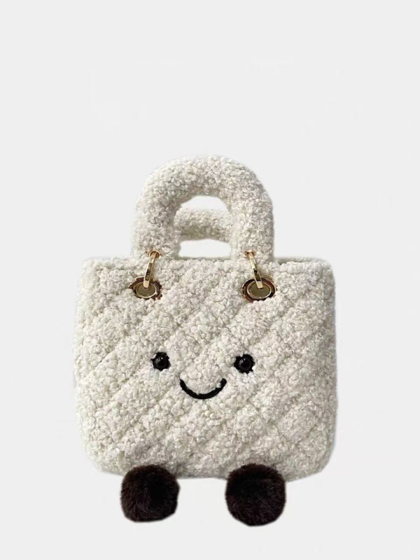 Slatka ekološki prihvatljiva pliš torba s rombo prešivanjem i velikim očima, crossbody stil Princess Diana