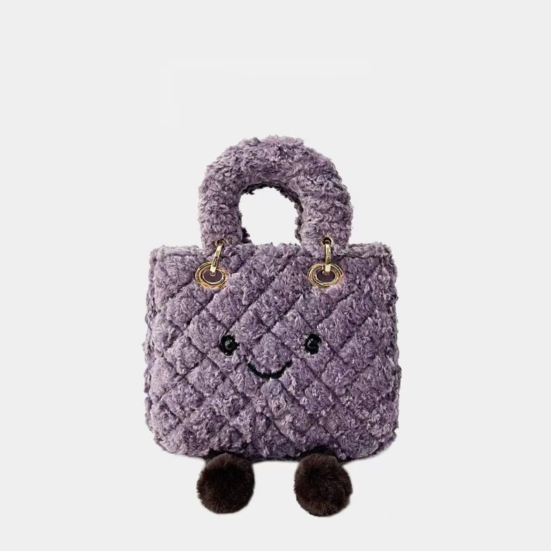 Slatka ekološki prihvatljiva pliš torba s rombo prešivanjem i velikim očima, crossbody stil Princess Diana