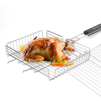 Grătar din oțel inoxidabil 304, structură 3D multistrat, cu plasă detașabilă pentru pește și coș grill mic