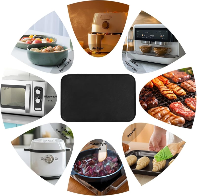 Covoraș izolant dublu din silicon și fibră de sticlă pentru air fryer, covoraș pentru grătar 60 × 40 cm