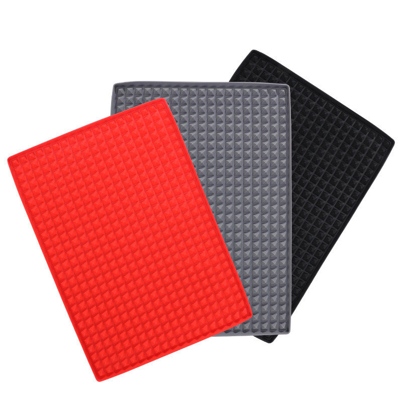 Covoraș din silicon piramidal pentru grătar, scurgere de ulei, tavă de bucătărie multifuncțională, pentru cuptor cu microunde, dreptunghiulară, 39×27.5×1 cm, roșu/negru/gri