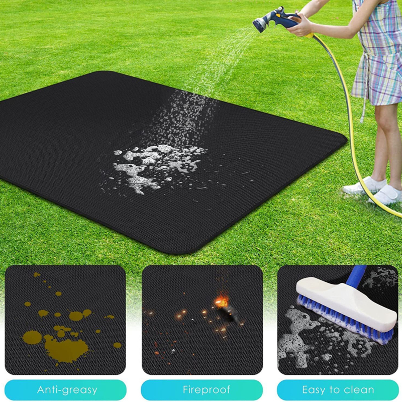 Covor protecție din silicon, 3 straturi, rezistent la foc – exterior, covoraș mare pentru grătar BBQ, terasă/dvori, rezistent la temperaturi înalte