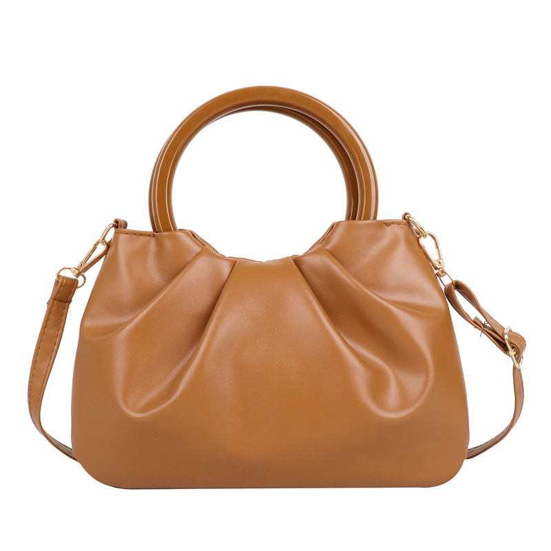 Cloud torba, ženska crossbody s plisiranim detaljima, mala kvadratna torba s drvenom ručkom, PU materijal