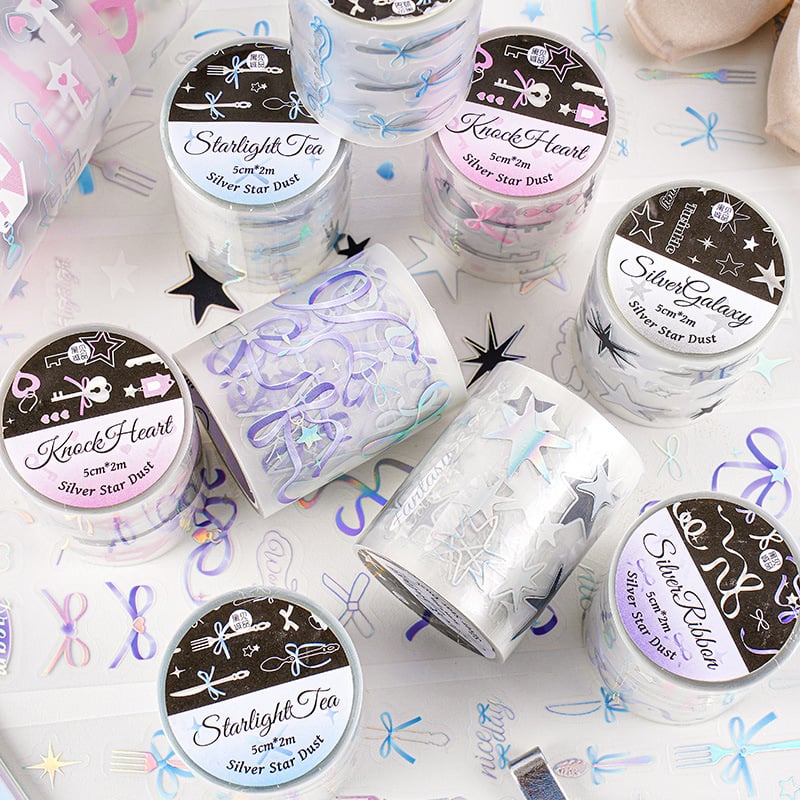 Seria Stardust Argintiu – bandă washi decupată, stil balet, DIY
