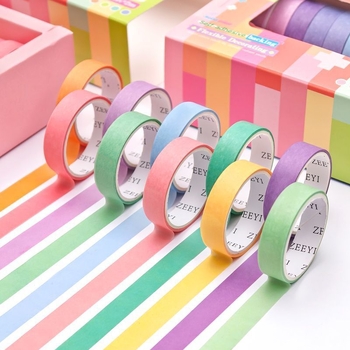 Zi yi bandă washi pentru jurnal, 20 role colorate solid, margine îngustă, culori bomboane, lungime 2 m, lățime 10 mm