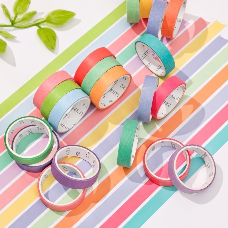 Zi yi bandă washi pentru jurnal, 20 role colorate solid, margine îngustă, culori bomboane, lungime 2 m, lățime 10 mm