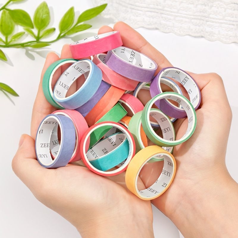Zi yi bandă washi pentru jurnal, 20 role colorate solid, margine îngustă, culori bomboane, lungime 2 m, lățime 10 mm