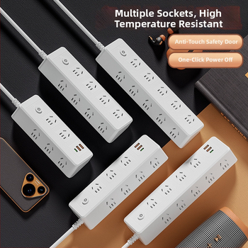 Viacportový predlžovač s USB portmi, medené vodiče, sklonený dizajn na stenu