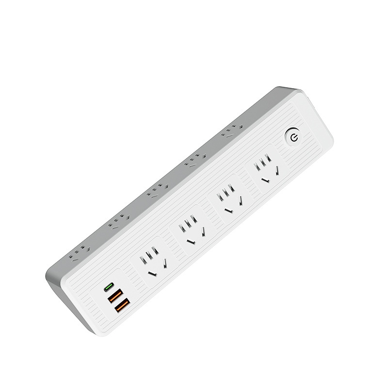 Многофункционален разклонител с USB портове, медни проводници и наклонена форма за стенен монтаж