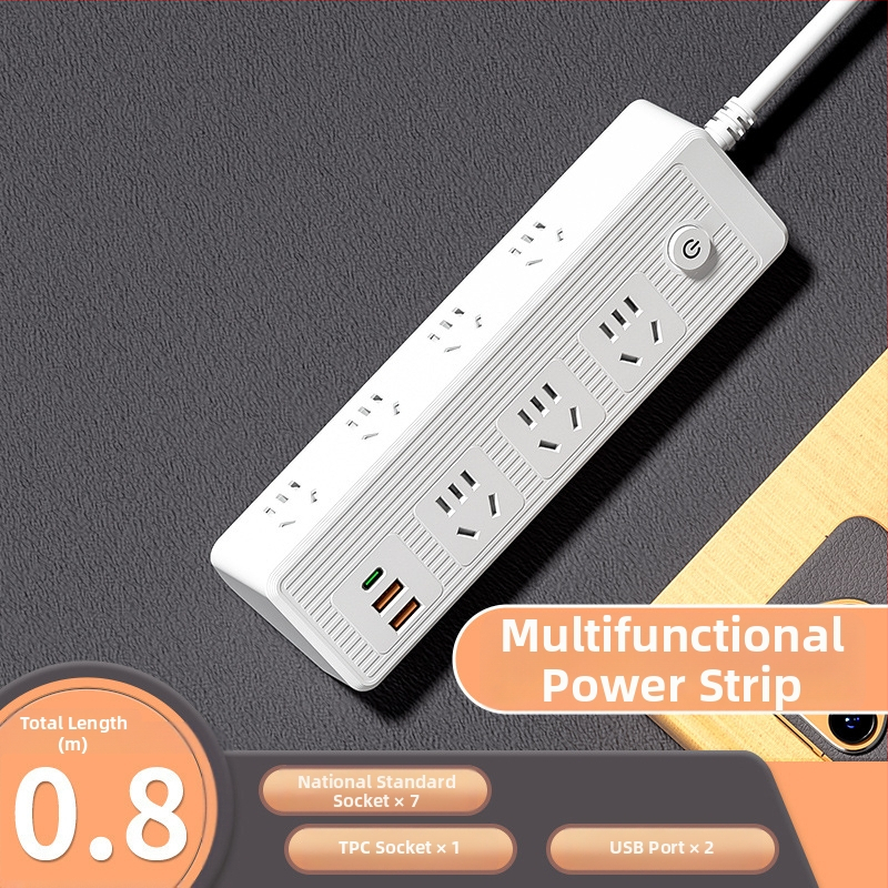 Viacportový predlžovač s USB portmi, medené vodiče, sklonený dizajn na stenu