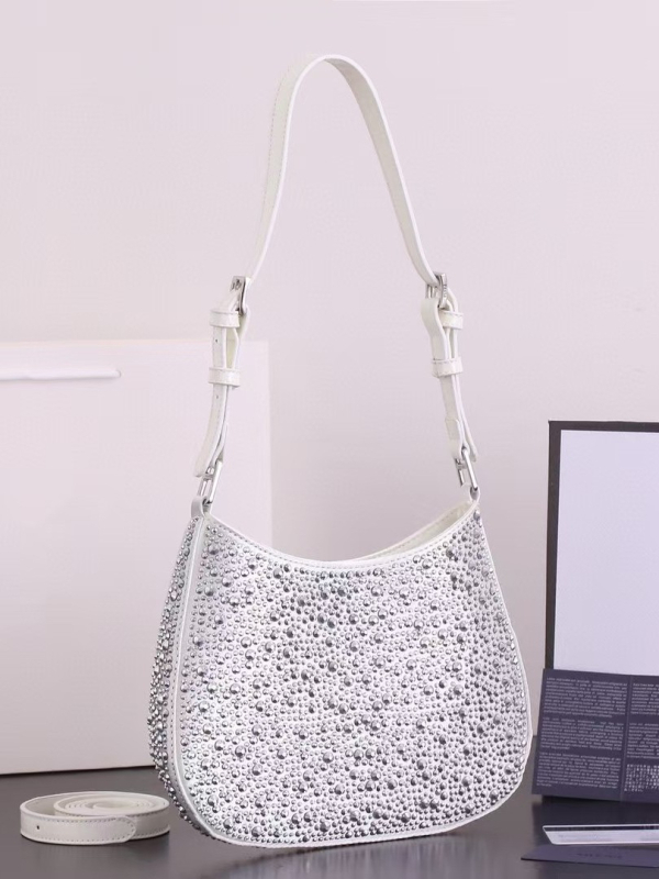 Ženska torbica od prave kože s kristalima, sedla stil, preko ramena ili crossbody, 2025 proljeće-ljeto