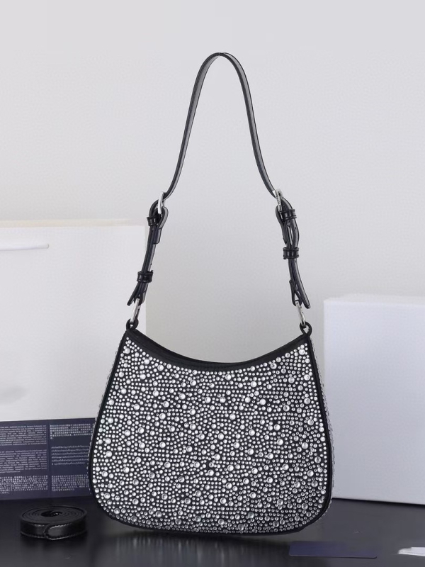 Ženska torbica od prave kože s kristalima, sedla stil, preko ramena ili crossbody, 2025 proljeće-ljeto