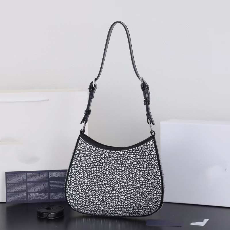 Ženska torbica od prave kože s kristalima, sedla stil, preko ramena ili crossbody, 2025 proljeće-ljeto
