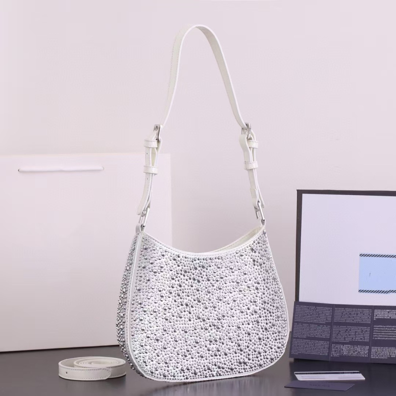 Ženska torbica od prave kože s kristalima, sedla stil, preko ramena ili crossbody, 2025 proljeće-ljeto