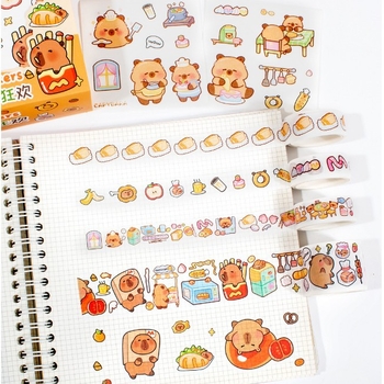 Set cadou cu bandă washi capybara pentru elevi – autocolante pentru jurnal rezistente la apă și decor DIY pentru birou