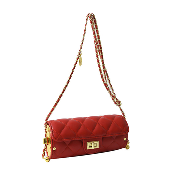 Ženska cilindrična torba s prešivanim uzorkom i lancem remenom, crvena svadbena torba, 2025 nova moda, mekan PU materijal, mala veličina, preko ramena ili crossbody