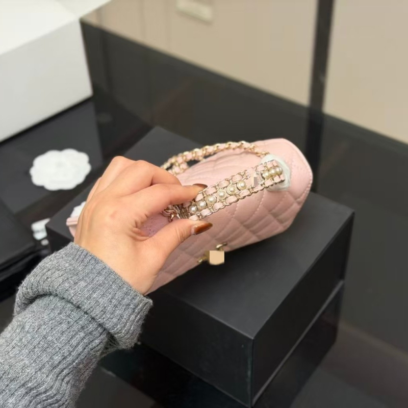 Torba od prve kože s bisernom ručkom i lančanim remenom, dijamantno šivanje, elegantna za rame ili crossbody