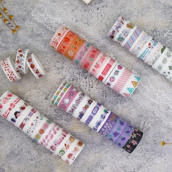 Set de 60 role de bandă washi, cutie cadou cu personaje din desene animate, culori drăguțe pentru elevi