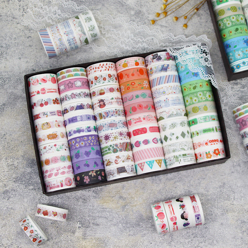 Set de 60 role de bandă washi, cutie cadou cu personaje din desene animate, culori drăguțe pentru elevi