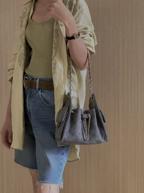 Visokokvalitetna mala bucket torba s kvadratnim prešivanjem, lanac, za žene, crossbody