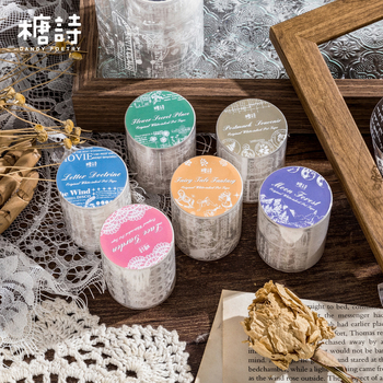 Sugar Poetry bandă PET cu cerneală albă, seria Ceață albă plutitoare, colaj transparent pentru titluri în jurnal DIY, 6 modele