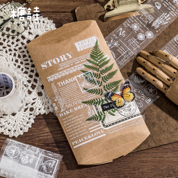 Sugar Poetry bandă PET cu cerneală albă, seria Ceață albă plutitoare, colaj transparent pentru titluri în jurnal DIY, 6 modele