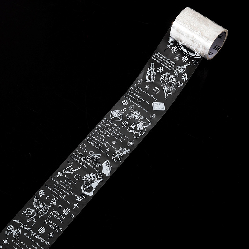 Sugar Poetry bandă PET cu cerneală albă, seria Ceață albă plutitoare, colaj transparent pentru titluri în jurnal DIY, 6 modele