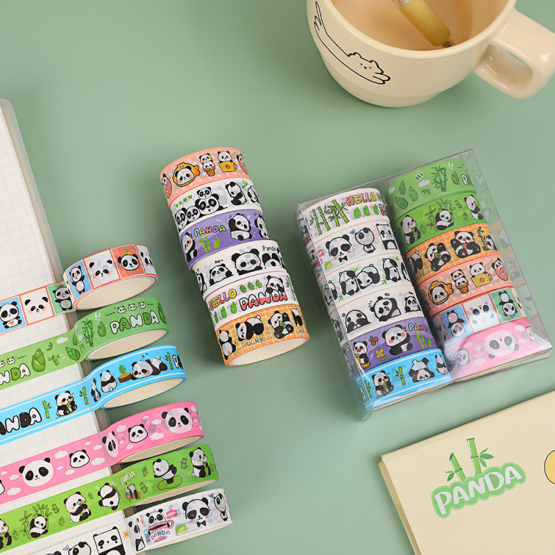 Set Panda Series Washi Tape – Motive de desene animate pentru decorarea jurnalului DIY, 12 role