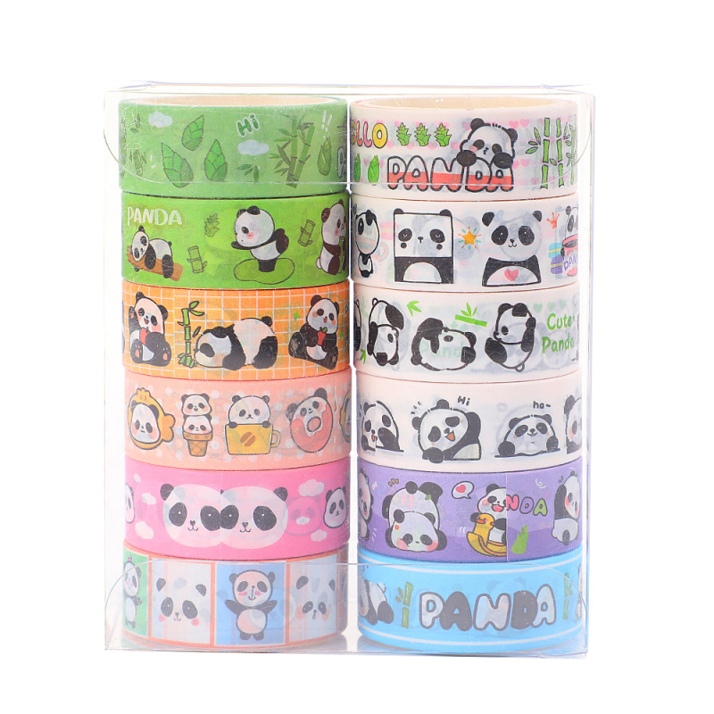 Set Panda Series Washi Tape – Motive de desene animate pentru decorarea jurnalului DIY, 12 role