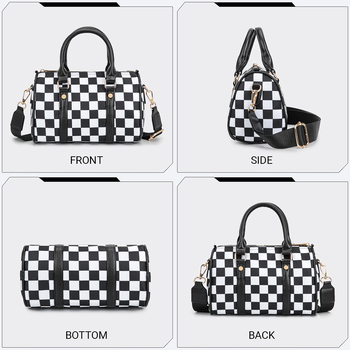 Ženska torba Boston, karirani uzorak, jastučastog oblika, s remenom za rame i crossbody