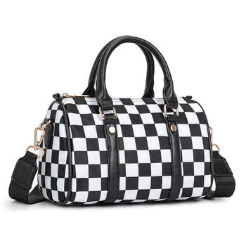 Ženska torba Boston, karirani uzorak, jastučastog oblika, s remenom za rame i crossbody