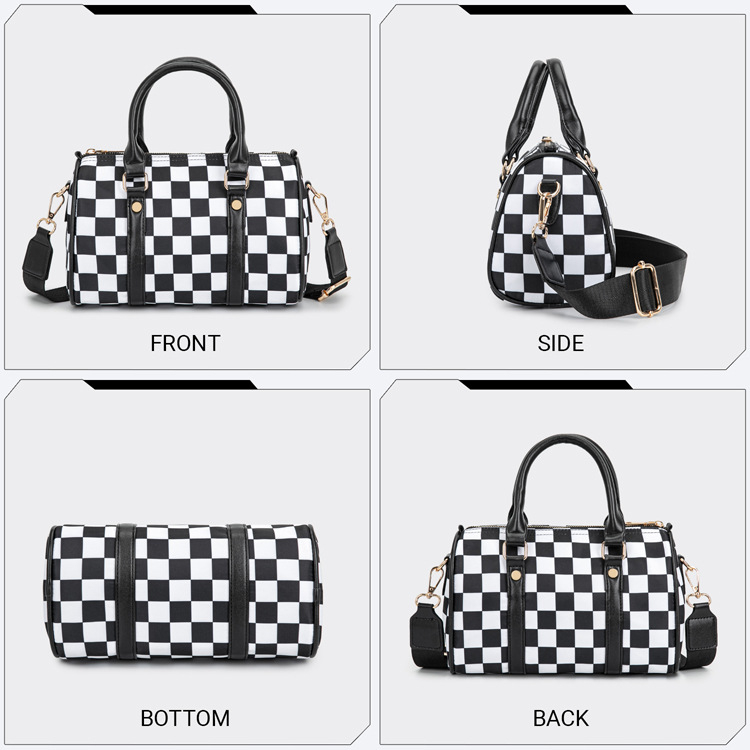 Ženska torba Boston, karirani uzorak, jastučastog oblika, s remenom za rame i crossbody