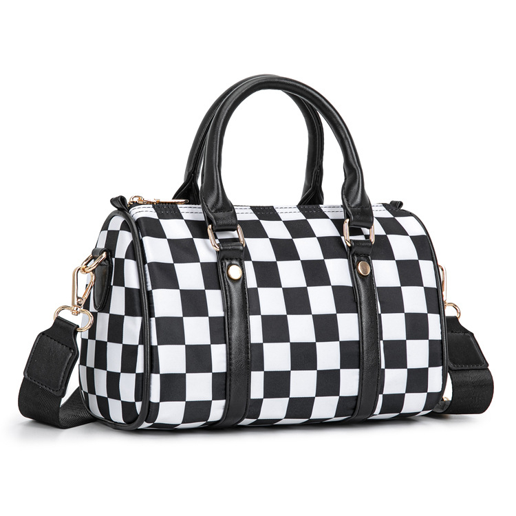 Ženska torba Boston, karirani uzorak, jastučastog oblika, s remenom za rame i crossbody