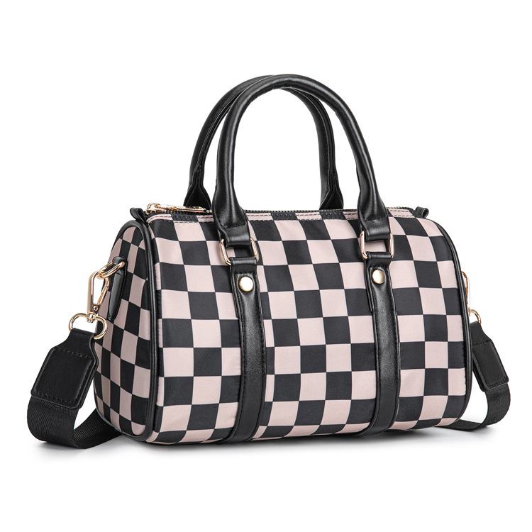 Ženska torba Boston, karirani uzorak, jastučastog oblika, s remenom za rame i crossbody