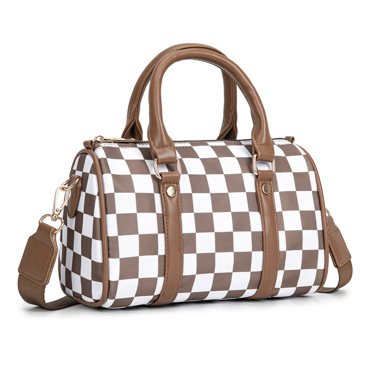 Ženska torba Boston, karirani uzorak, jastučastog oblika, s remenom za rame i crossbody