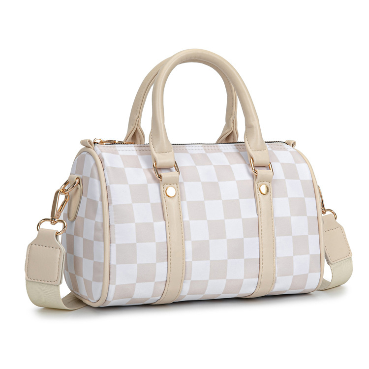 Ženska torba Boston, karirani uzorak, jastučastog oblika, s remenom za rame i crossbody