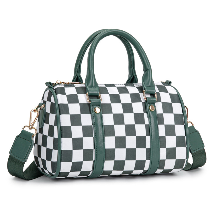 Ženska torba Boston, karirani uzorak, jastučastog oblika, s remenom za rame i crossbody
