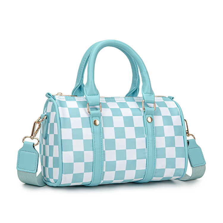 Ženska torba Boston, karirani uzorak, jastučastog oblika, s remenom za rame i crossbody