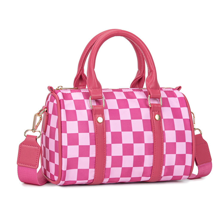 Ženska torba Boston, karirani uzorak, jastučastog oblika, s remenom za rame i crossbody