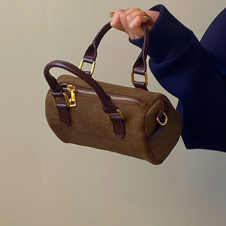 2026 korejski stil inspirirana retro velur torba, mala crossbody torba, Boston torba s jastučastim dizajnom u boji blokova