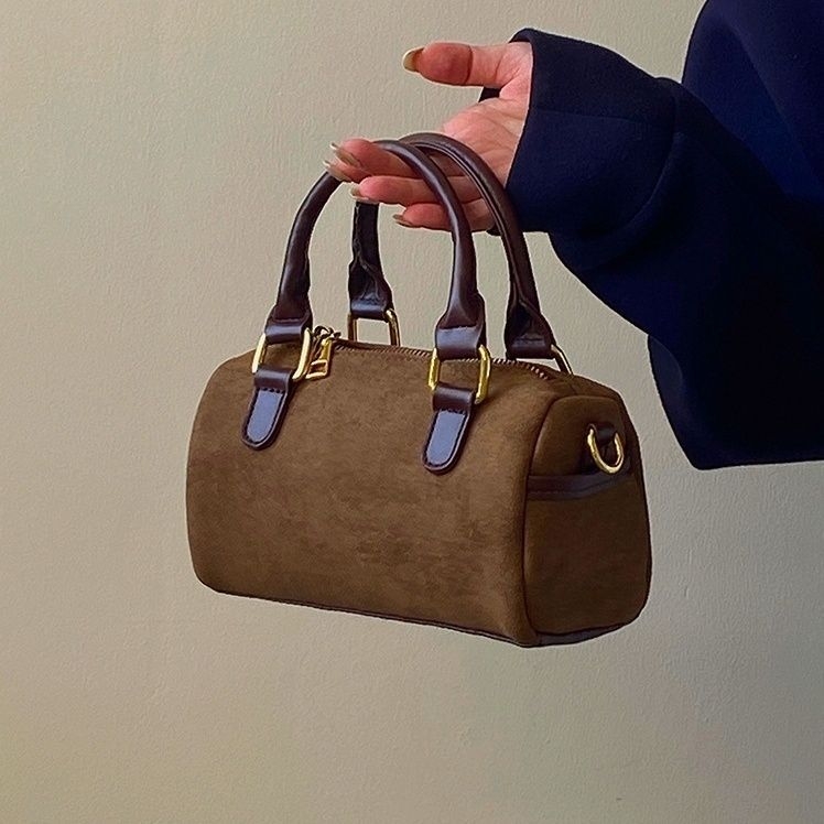 2026 korejski stil inspirirana retro velur torba, mala crossbody torba, Boston torba s jastučastim dizajnom u boji blokova